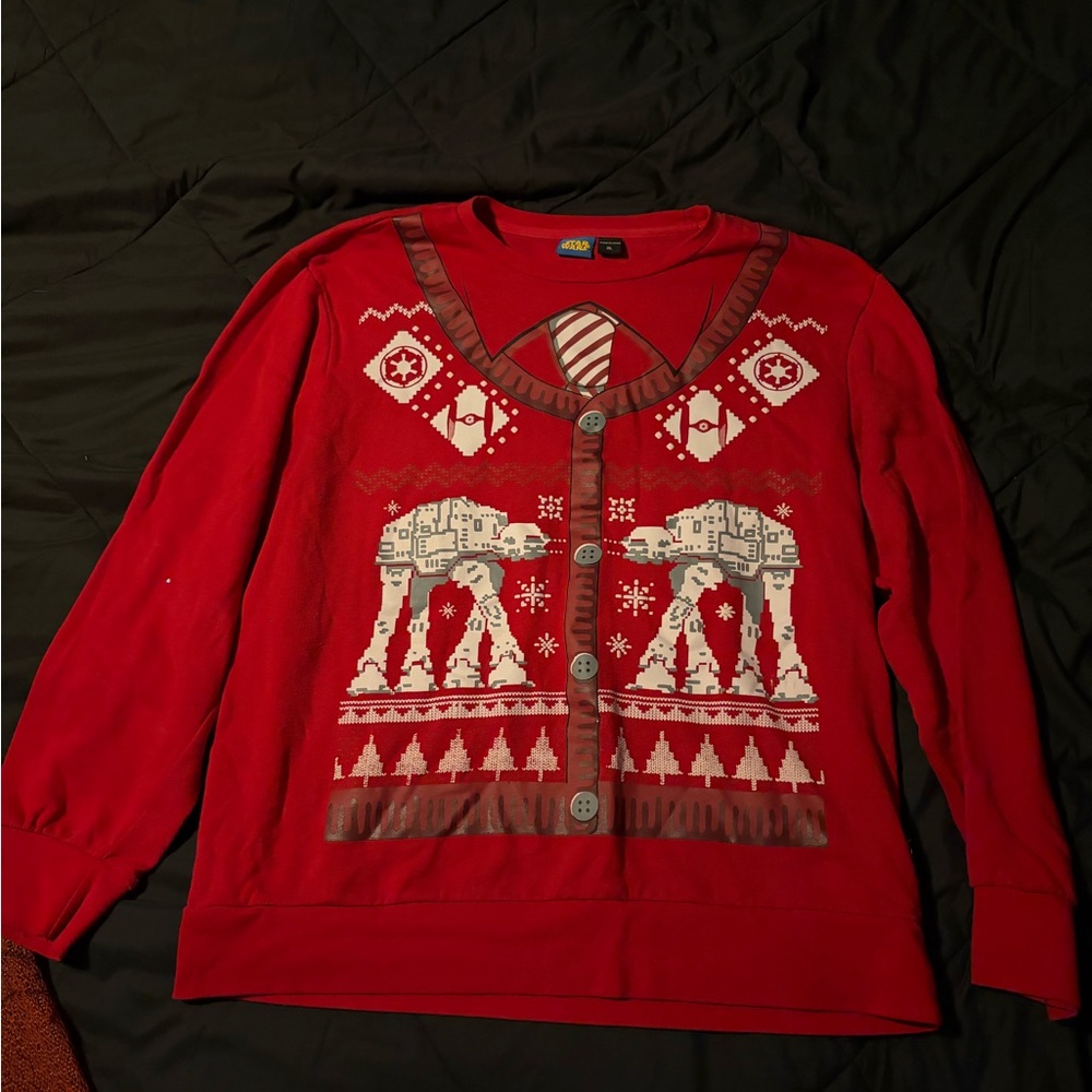 Star Wars Red Crewneck Sweater with AT-AT Design